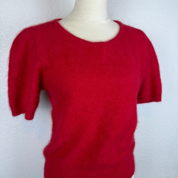 VTG 90's PRONTO GOLD Red Angora & Lambswool Short Sleeve Sweater Top Women's Sm - Picture 3 of 7